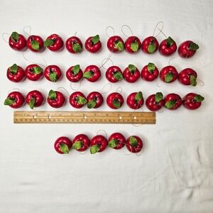 Vtg Style Red Apple Christmas Ornaments Set of 35 Glossy Fruit Decorations READ